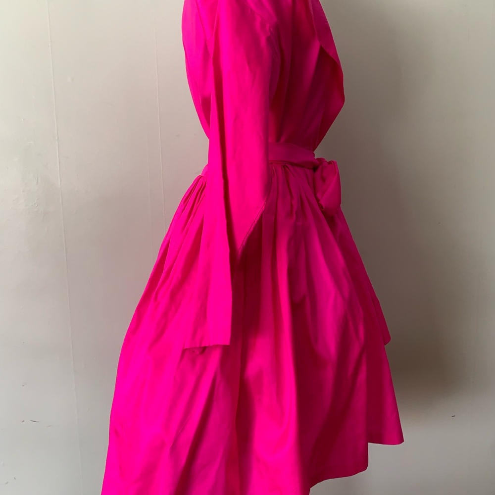 Vintage 1990s Hot Pink Silk Dress Catherine Regehr Dramatic Wrap Cocktail Dress - Picture 4 of 9